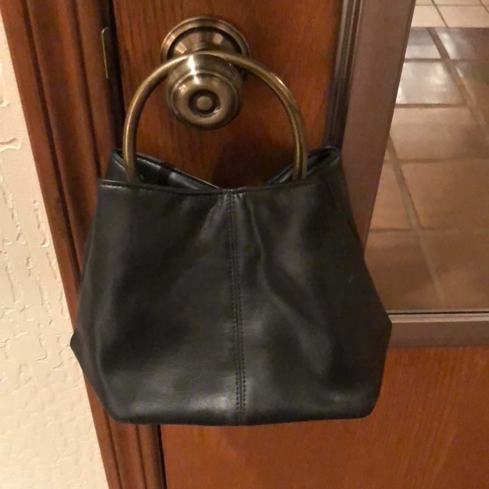 Leather bucket purse with brass handle